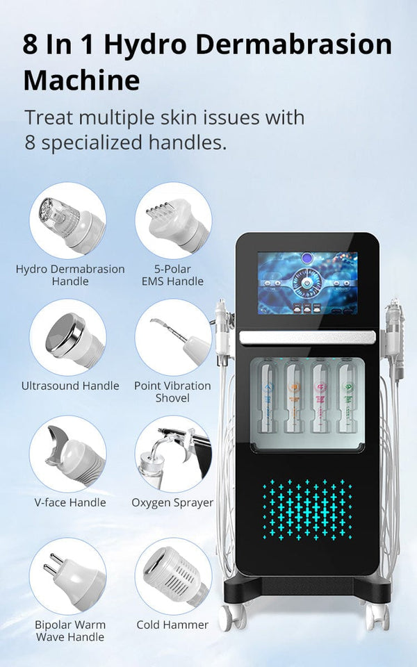 8 In 1 Hydro Dermabrasion EMS Ultrasonic Machine Facial Cleansing Lifting Device