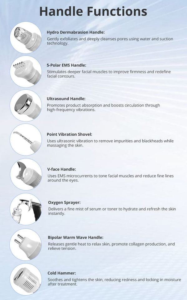 8 In 1 Hydro Dermabrasion EMS Ultrasonic Machine Facial Cleansing Lifting Device