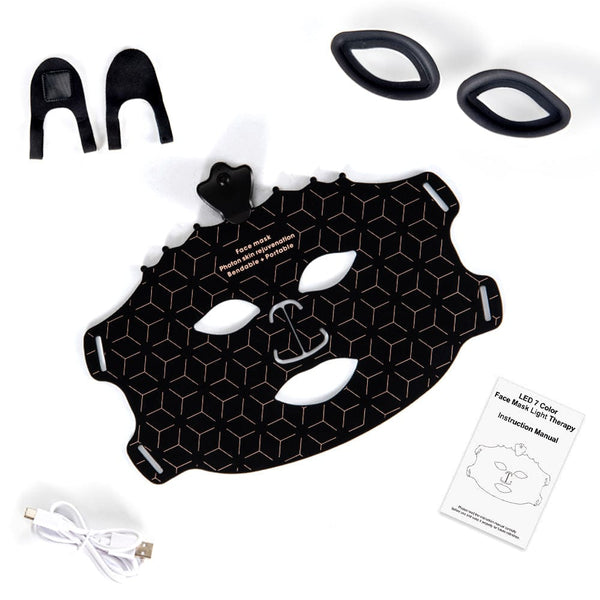 7 Color LED Face Mask For Skin Rejuvenation With 80 Lamp Beads Eye Protection（Black）