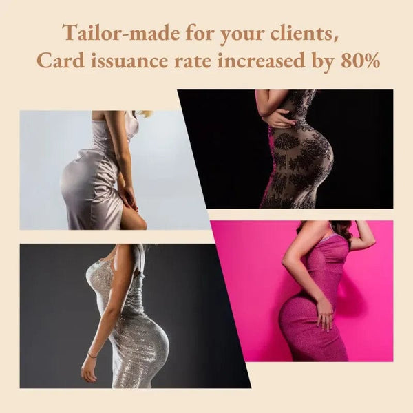 Collage of women in sparkly dresses with text about card issuance rate increase.