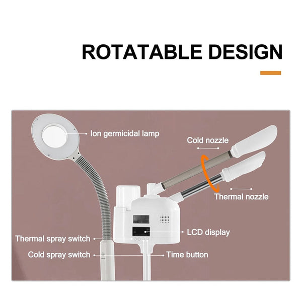 Hot/Cold Facial Steamer UV Ozone 5X Magnifying Lamp LCD Skin Care Salon Beauty