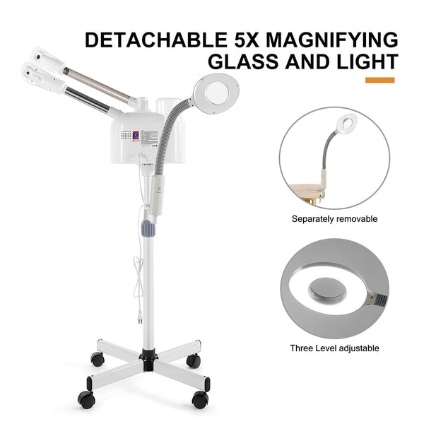 Hot/Cold Facial Steamer UV Ozone 5X Magnifying Lamp LCD Skin Care Salon Beauty