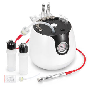 White and black device with various components and hoses on a white background