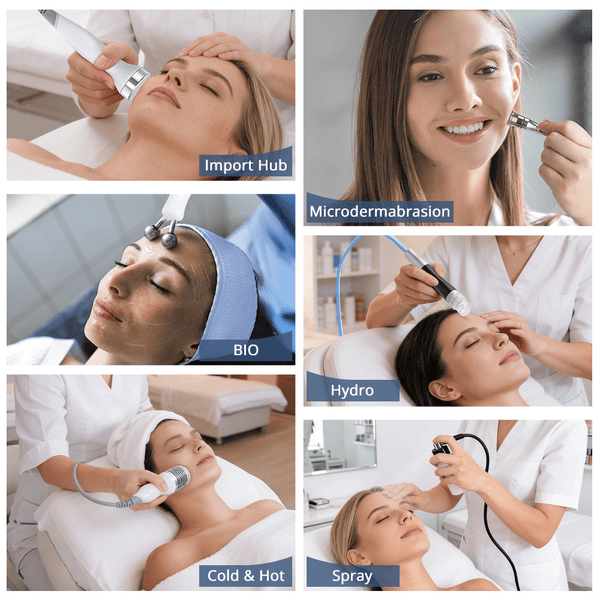 8-in-1 Hydro Dermabrasion (Aqua Peeling) System For Pro-Level Skin Rejuvenation. Focus on deep cleansing, deep hydration, exfoliation, skin tightening & lifting, and nutrition import.