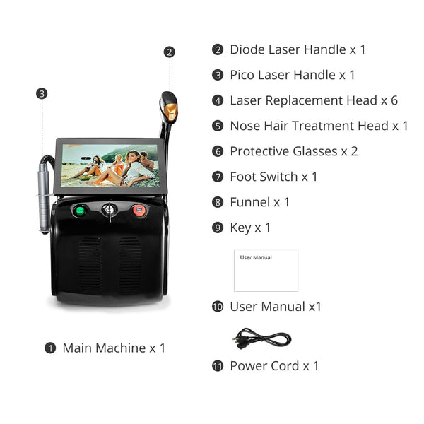 2 In 1 High-Power Pico Laser Diode Laser Machine For Tattoo Hair Spots Removal