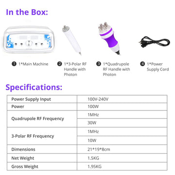 Specification & Package List of MS-22R2 2-In-1 Radio Frequency Machine