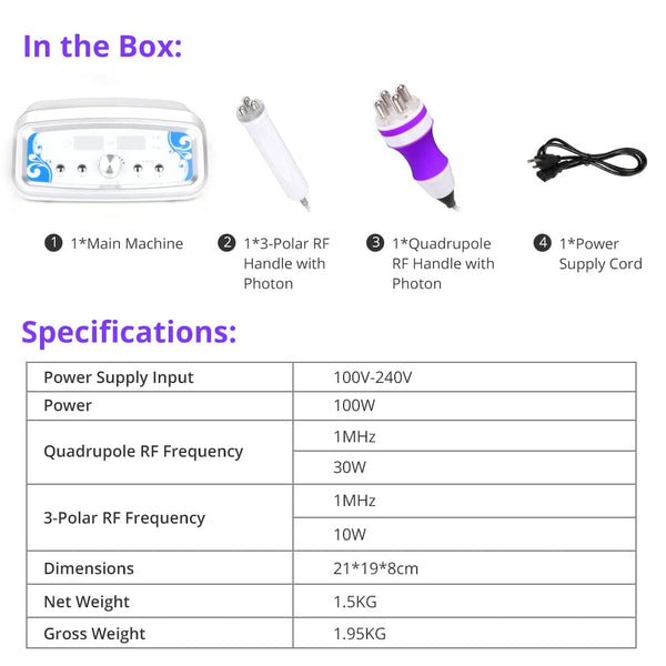 Specification & Package List of MS-22R2 2-In-1 Radio Frequency Machine