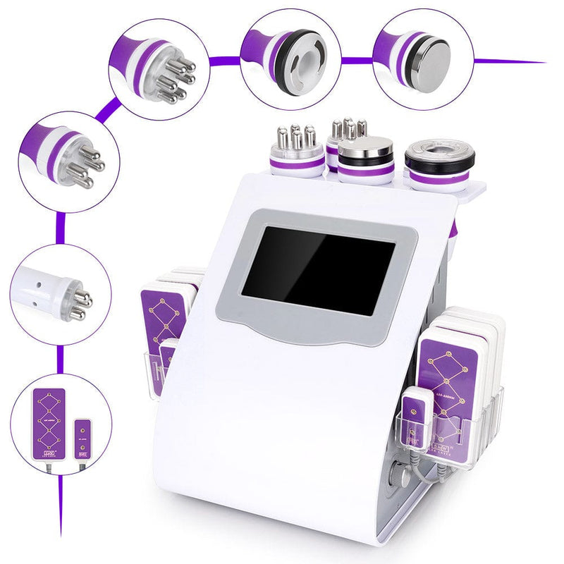 6 in1 Ultrasonic Cavitation RF Vacuum Beauty Machine With Vacuum Therapy Machine with 24 Cups and 3 Pumps