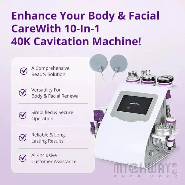 Mychway 10-In-1 Ultrasonic Cavitation Machine With EMS & Laser Pads