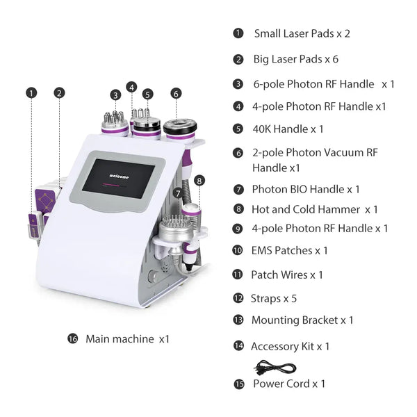 Mychway 10-In-1 Ultrasonic Cavitation Machine With EMS & Laser Pads