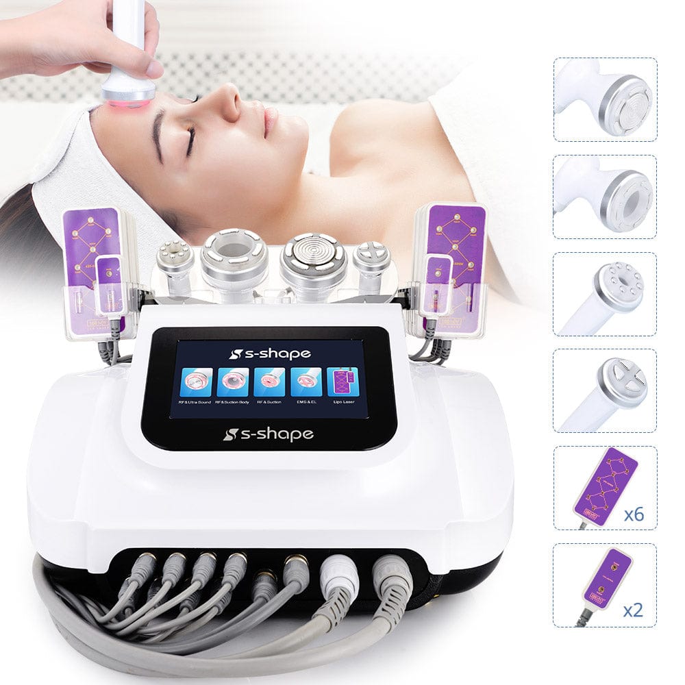 6 in 1 S Shape 30K Cavitation RF EMS Vacuum Body Face Care Cavitation  Machine