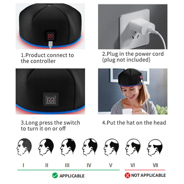 Black Hair Growth Hat Red Light Therapy Device