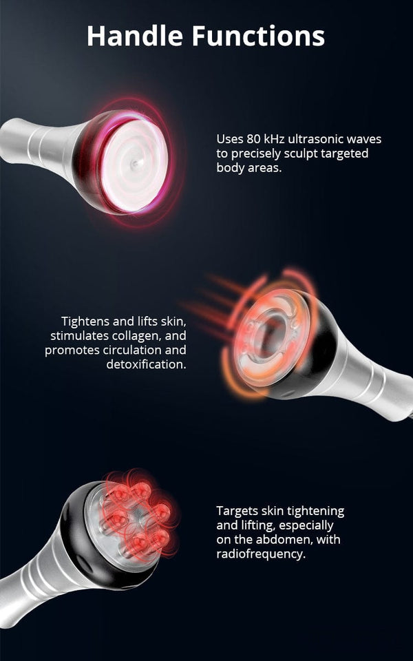 Handle Functions of MS-76D6S8 10-In-1 80k Cavitation RF Vacuum Machine