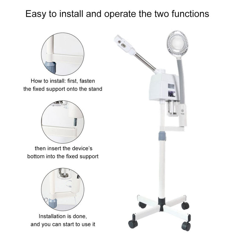 2 In 1 Facial Steamer & LED Magnifying Lamp UV Sterilization Spa Salon Equipment