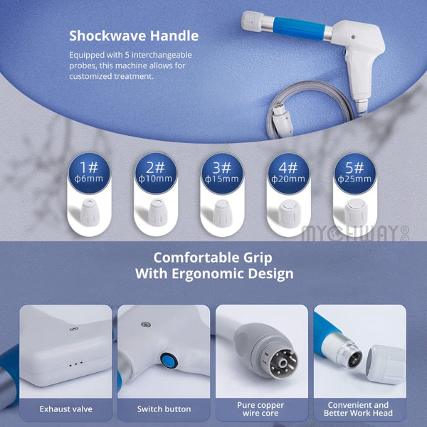 Mychway Shockwave Therapy Machine With 5 Working Head For Body Pain Relief