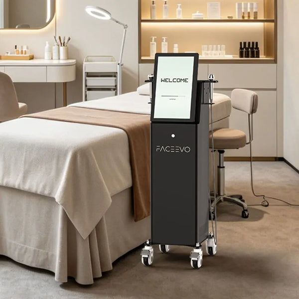 Facial treatment bed with 'FACEVO' equipment in a spa setting