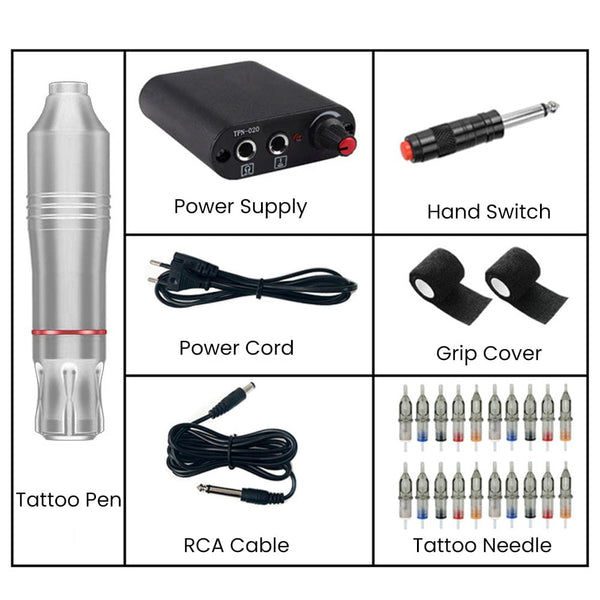 Tattoo Kit With 20 Pcs Cartridge Needles Tattoo Kit For Beginners Silver Color