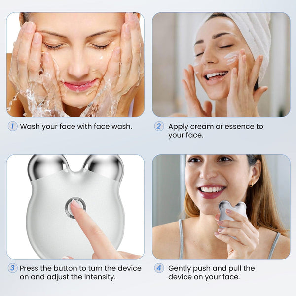 Treatment Steps of MT1011WPW Mini White EMS Facial Massager 