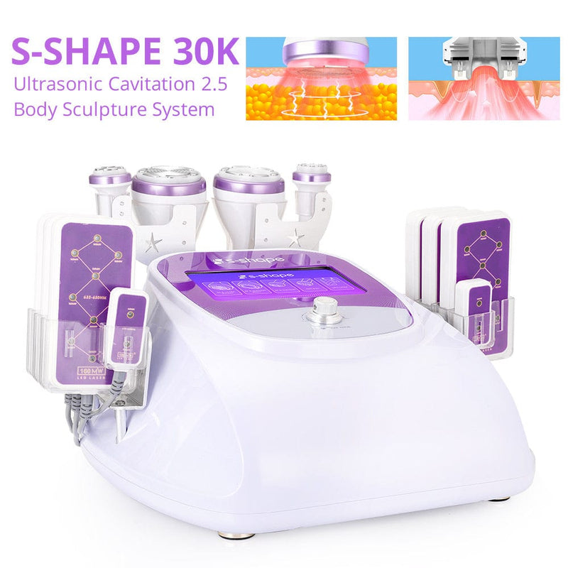 S Shape 6 in 1 30K Ultrasonic Cavitation RF Laser Machine for Body Sculpting Skin Tightening Cellulite Reduction