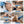 Six-panel collage showing a handheld black facial and body treatment device being used on a woman's face, arms, back, abdomen, and legs, with blue gloves and blue labels reading Eyes, Arms, Back, Face, Abdomen, and Legs.