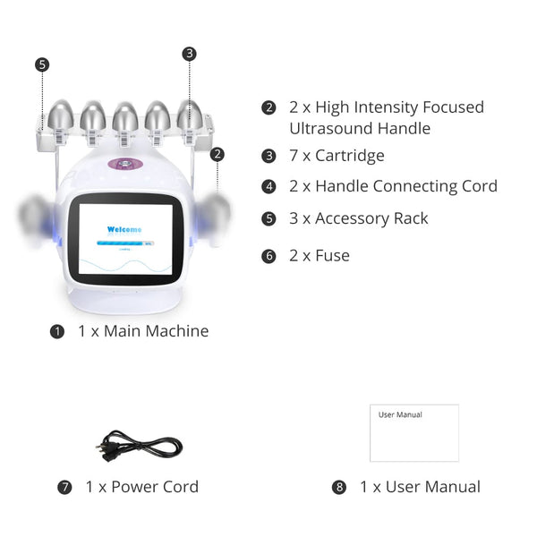 Mychway High Intensity Focused Ultrasound Machine With 2 Handles & 7 Cartridges