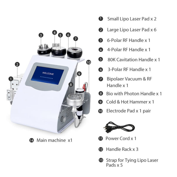 MS-76D6S8 10-In-1 80k Cavitation RF Vacuum Machine's Packing List