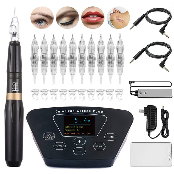 Permanent Makeup Machine Kit For Eyebrow Lip Eyeliner With Digital Power Supply