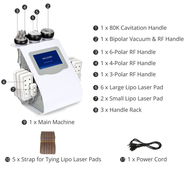 MS-54D1S8 6-In-1 80k Cavitation RF Vacuum Machine's Package List