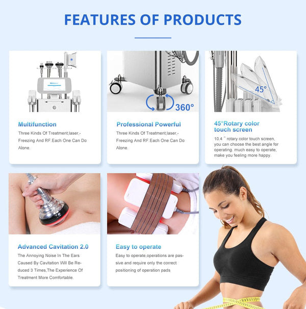 Features of MS-7005F Stand-Type 5-In-1 40K Cavitation RF Machine